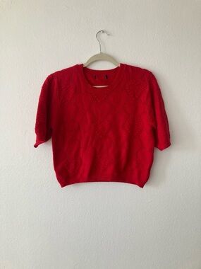 Red Short-Sleeve Knit Sweater